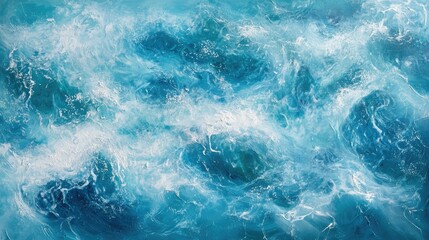 Poster - Abstract Ocean Waves with Turquoise and Blue Tones Capturing the Movement and Energy of Water in Natural Beauty and Serenity Within Coastal Landscape