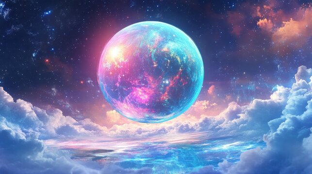 Bubble strokes rise, surreal shimmer on the background
