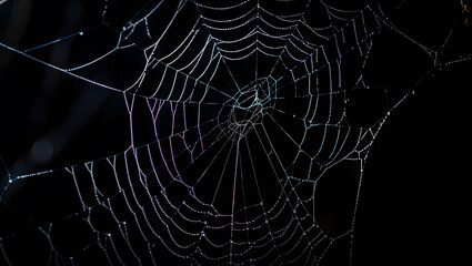 Dew Drops on a Spider Web with Fog