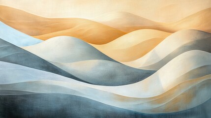 Poster - Abstract Landscape of Soft Curves and Gentle Waves in Earthy Tones, Capturing Serenity and Calmness of Nature Undulating Forms and Textures