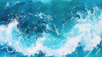 Poster - Abstract ocean waves in vibrant blue tones, capturing the dynamic movement and energy of water with foamy textures and deep sea hues for artistic inspiration and tranquility.