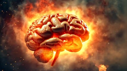Poster - Human brain exploding with knowledge in a cosmic landscape of ideas and creativity, Concept art of human brain exploding with knowledge and creativity, creative ideas