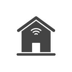 Poster - Smart Home Icon: A minimalistic illustration of a house equipped with wireless connectivity, embodying the concepts of home automation and network access, highlighting the modern smart home.
