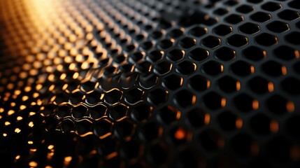 Aufkleber - Close-up of a Metallic Honeycomb Pattern with Reflective Surfaces and Warm Lighting Effects, Creating a Dynamic Visual Texture and Depth in Industrial Design