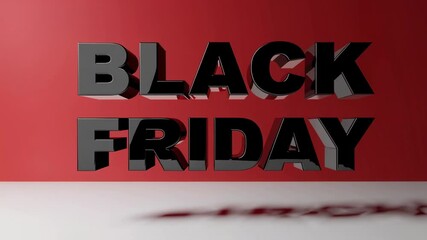 Poster - Dynamic 3d text animation in red highlighting black friday shopping event with vibrant promotional design capturing retail marketing essence