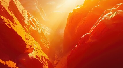 Poster - Stunning Abstract Landscape with Fiery Orange and Yellow Hues Illuminating a Dramatic Canyon Formed by Erosion and Natural Forces in a Captivating Artistic Style