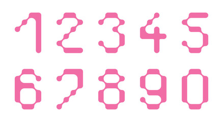 Wall Mural - set of numbers from 0 to 9 with black liquid connected circle dots. metaballs pattern on white. abst