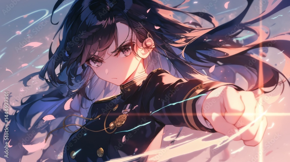 躍動感あふれる白髪の美少女キャラクター・アニメスタイルの