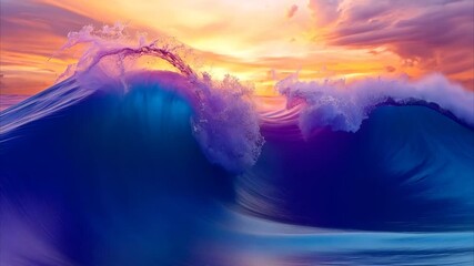 Poster - Vibrant waves reflecting sunset colors on a peaceful water surface during a serene evening, Beautiful water surface