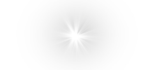 PNG white sun ray and sunlight flare with glare and spotlight beam, futuristic stadium flash and bright background glow, PNG light effect for abstract stage explosion in festive disco style.