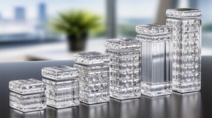 Poster - group of clear crystal blocks representing clear market opportunity and simplified breakthrough conc