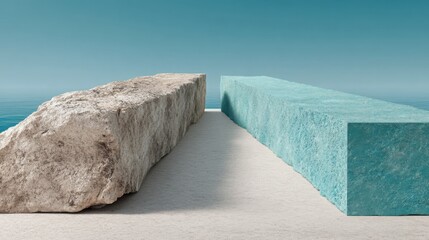 Poster - Rock and bench in natural setting representing cross-temporal wealth management icon concept for financial stability
