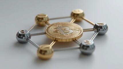 Poster - Bitcoin symbolizing distributed network-backed currency investing and the future of digital financial transactions