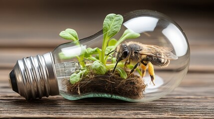 Poster - Bee inside light bulb representing innovative ideas and strategies in early-stage fund-of-funds investment concepts