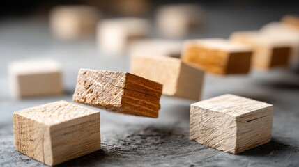 Poster - Isolated wooden block representing economic mobility and investment support for future growth and financial development