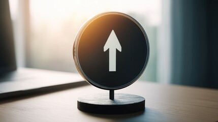 Poster - Laptop displaying an upward arrow indicating economic recovery signals and early signs of market trends and growth potential