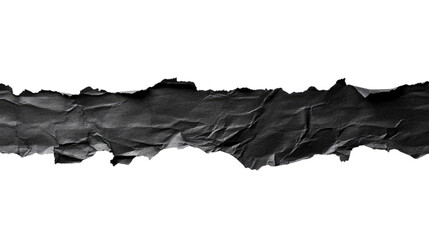 Poster - Textured Black Torn Paper Strip Isolated on a White Background for Creative Design Projects, Advertising, and Graphic Design Applications