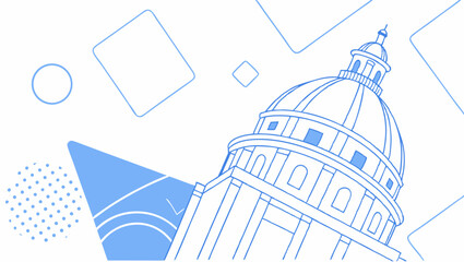 Poster - Illustration of a capitol building with geometric shapes in a light blue and white color palette design style