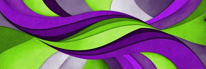 Poster - Abstract Green Purple Wave Design - Vibrant abstract background featuring flowing green and purple waves. Ideal for modern designs, presentations, and websites