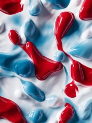Poster - Abstract Red Blue White Paint Swirls - Close-up of red, blue, and white paint swirls creating a dynamic abstract . Perfect for backgrounds or design projects