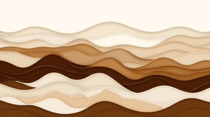 Poster - fluid paper waves abstract background in earthy brown and tan tones, 3d layered art design concept