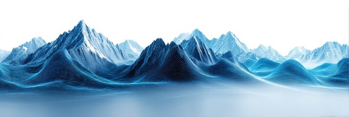 Poster - Data Driven Mountain Range - Abstract mountainscape, symbolizing data analysis, technological advancement, innovation, complexity, and growth