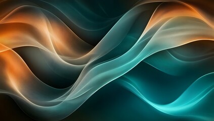 Wall Mural - Abstract Flowing Waves: An ethereal and artistic display of flowing waves, rendered in vibrant hues of orange and teal, creating a mesmerizing visual symphony.