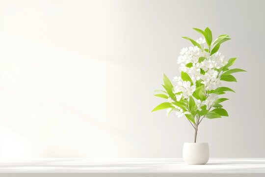 A simple, elegant, white flower arrangement in a subtle, light-filled setting