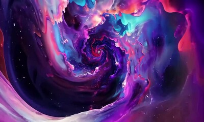 Poster - A mesmerizing display of swirling cosmic colors paints the vastness of space, featuring rich purples, blues, and pinks that captivate the viewer's imagination.