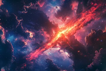 Wall Mural - cosmic nebula, vibrant red and blue