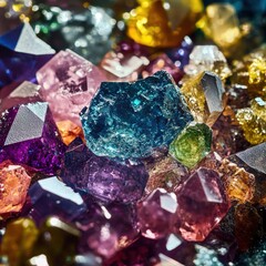 Poster - Vibrant pile of colorful crystals showcasing a spectrum of colors and natural beauty in a close-up
