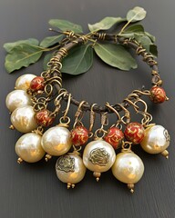 Poster - stunning bracelet crafted with a bunch of pearls and a gold charm for a luxurious touch