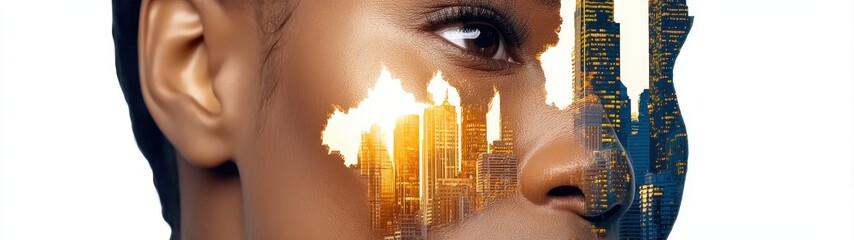 Poster - Stunning Urban Double Exposure of a Silhouette with Architectural Cityscape Detail Captured in an Artistic and Contemporary Style