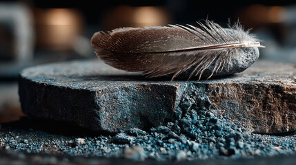 Poster - Close-Up of a Brown Feather Resting on a Textured Surface