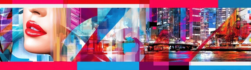 Poster - Urban Minimalist Double Exposure Artwork Featuring Abstract Architecture and Vibrant Color Palette with Urban Landscape Elements