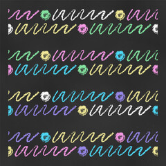 Wall Mural - Set of Horizontal Seamless Borders Chalk Drawn Sketches of Colored Scribbles.