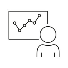 Poster - Person Presenting Data Chart Line Icon. Business Analysis, Presentation, And Data Visualization Outline Symbol. Professional Growth And Strategy. Editable Stroke. Isolated Vector Illustration