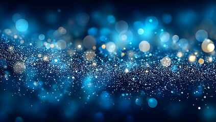 Poster - A mesmerizing abstract image featuring a blend of sparkling blue and gold bokeh lights, perfect for backgrounds, designs, and creative projects.
