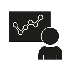 Poster - Person Presenting Data Chart Solid Icon. Business Analysis, Data Visualization, And Presentation Silhouette Symbol. Professional Insights And Reporting. Isolated Vector Illustration