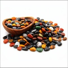 Poster - Bowl filled with a variety of colorful stones showcasing natural beauty and decorative potential