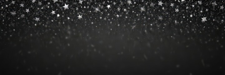 Wall Mural - Dark background with scattered silver glitter stars  Twinkling, holiday, metallic texture , glitter,  backdrop
