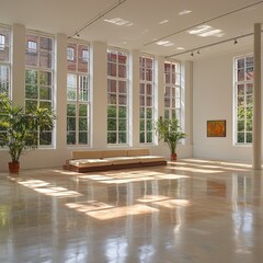 Poster - Modern living room featuring a comfortable couch and lush green plant for a relaxing atmosphere