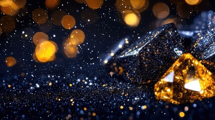 Poster - Exquisite diamond resting on soft snowflakes reflecting light with a touch of winter elegance