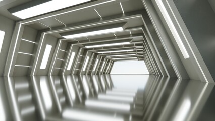 Fototapete - Abstract concrete futuristic geometric tunnel, architecture design concept, Sci-fi interior