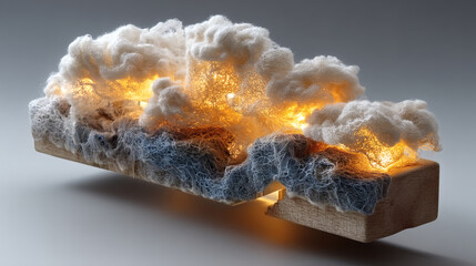 Poster - Dreamy Lighted Cloud Sculpture with Soft Textures and Warm Glow