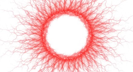 Poster - Abstract red ring with branching lines on a white background creating a circular design art