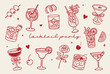 © Anna - Hand-drawn cocktail party clipart set – trendy outline illustrations of summer drinks, glasses, fruit and party elements in doodle style