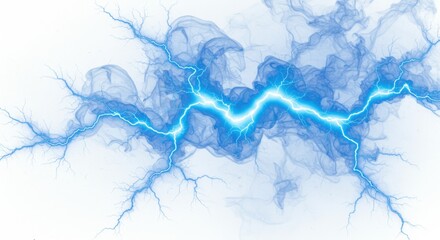 Poster - A striking image of a blue lightning bolt amidst smoky clouds on a bright white background display