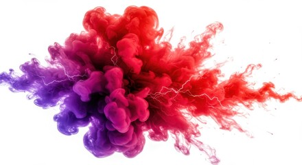Poster - A vibrant explosion of red and purple ink with lightning on a clean white background image
