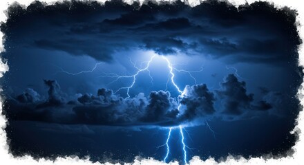 Poster - A dramatic view of lightning strikes illuminating dark clouds during a thunderstorm at night